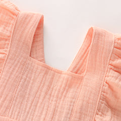 Newborn Baby Girl Ruffle Hem Cotton Solid Color Sleeveless Overalls