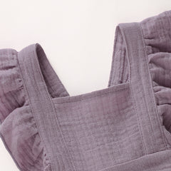 Newborn Baby Girl Ruffle Hem Cotton Solid Color Sleeveless Overalls