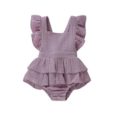 Newborn Baby Girl Ruffle Hem Cotton Solid Color Sleeveless Overalls
