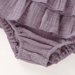 Newborn Baby Girl Ruffle Hem Cotton Solid Color Sleeveless Overalls