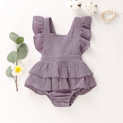 Newborn Baby Girl Ruffle Hem Cotton Solid Color Sleeveless Overalls