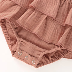 Newborn Baby Girl Ruffle Hem Cotton Solid Color Sleeveless Overalls