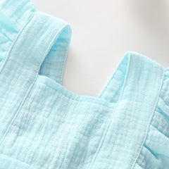 Newborn Baby Girl Ruffle Hem Cotton Solid Color Sleeveless Overalls