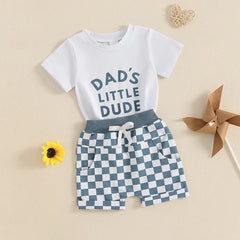 Baby Boy Letter Tee & Checkerboard Shorts Summer Set