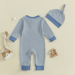 Baby Boy Fall Striped Romper & Hat Set