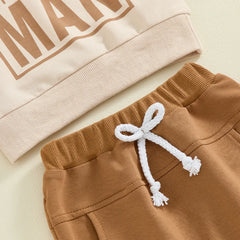 Baby Boy Letter Print Sweatshirt & Comfy Elastic Pants Fall Outfit
