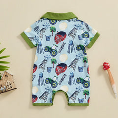 Baby Boys Short Sleeve Lapel Western Elements Romper
