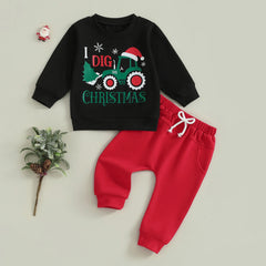 Toddler Baby Boy Tree & Excavator Pullover & Pants Fall Outfit