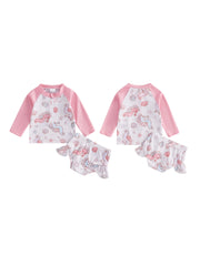 Baby Girl Seashell & Seahorse Print Rash Guard Swimsuit