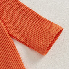 Baby Girls Long Sleeve Ruffled Ribbed Pumpkin Print Overalls Outfits