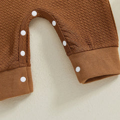 0–18M Unisex Baby Solid Color, Long Sleeve, Button-Up Romper
