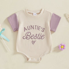 Baby Girl "Auntie's Bestie" Contrast Color Letter Embroidery Waffle Onesie