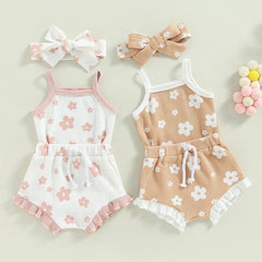0–18M Baby Girl Floral Romper Set & Headband