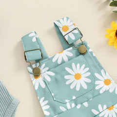 Baby Girl Flower Print Onesie & Suspender Shorts Set