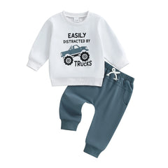 Baby Boys Truck Print Pullover & Pants Fall Set