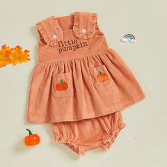 Baby Girl Sleeveless Top & Ruffle Shorts Pumpkin Halloween Set