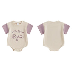 Baby Girl "Auntie's Bestie" Contrast Color Letter Embroidery Waffle Onesie