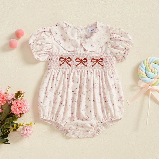 Baby Girls Onesie Bowknot Embroidered Print