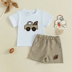 Baby Boy Car & Rugby T-Shirt + Plaid Shorts Set