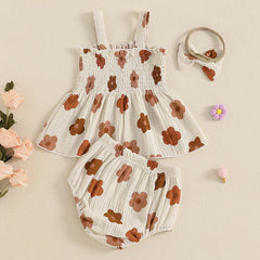 Baby Girl Floral Smocked Top, Shorts & Bow Headband Set