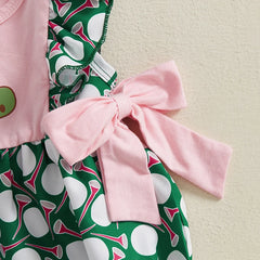 Baby Girl Ruffle Sleeveless Golf Ball Print Bow Romper