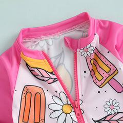 Baby Girl 2-Piece Rash Guard Swimsuit with Hat