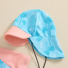 Baby Boy Rash Guard Zip-Up Swimsuit with Sun Hat