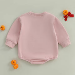 Newborn Baby Girl Pumpkin Print Long-Sleeve Halloween Romper