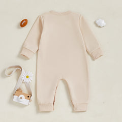 Baby Boys Fall Football Embroidery Long Sleeve Romper