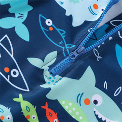 0-18M Infant Kids Boy Shark Printed Short Sleeve Zipper Jumpsuit Swimwear
