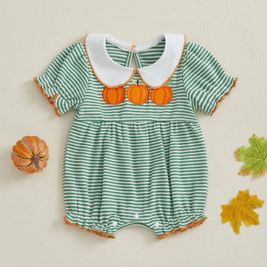 Baby Girl Halloween Striped Pumpkin Romper