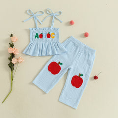 Baby Girls Apple Embroidered Camisole & Pants Outfit