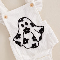 Newborn Girl Fly Sleeve Halloween Ghost Onesie with Hairband