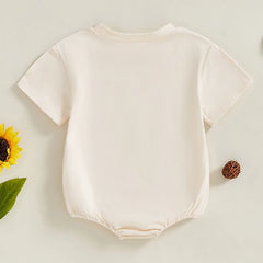 Unisex Letter Riding Horse Print Short Sleeve Infant Onesie