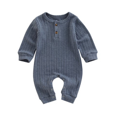 0-18M Unisex Baby Long Sleeve, O-Neck Jumpsuit, 4 Solid Colors Autumn Romper