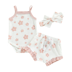 0–18M Baby Girl Floral Romper Set & Headband