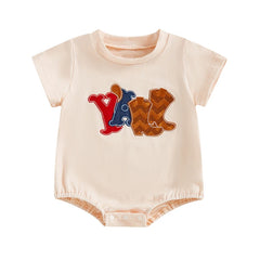 Baby Unisex Western Cowgirl Letter Boot Print Short Sleeve Onesie