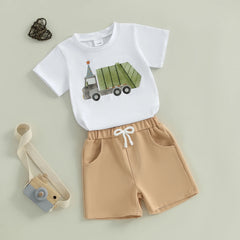 Boy’s Truck Print Short Sleeve Tee & Elastic Waist Shorts Set