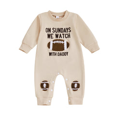 Baby Boys Fall Football Embroidery Long Sleeve Romper