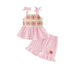 Baby Girl Sleeveless Plaid Print Outfit