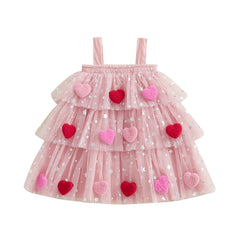 Toddler girl Valentine’s Sleeveless Dress with Star and Heart Prints