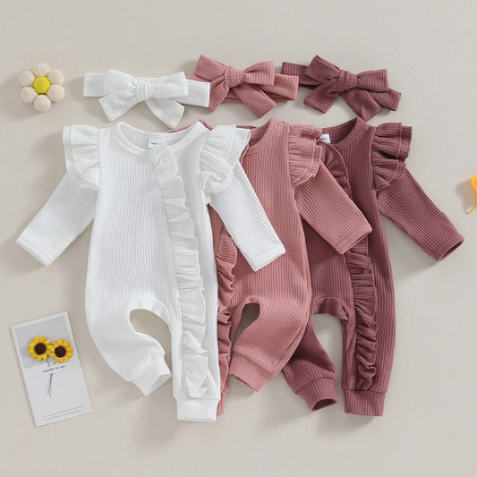 Newborn Baby Girl Ruffle Long Sleeve Zipper Romper