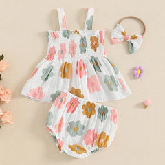 Baby Girl Floral Smocked Top, Shorts & Bow Headband Set