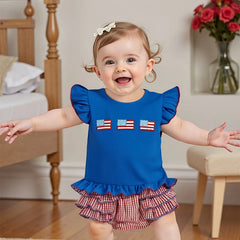 Baby Girls Independence Day Flag Embroidery Shorts Sets