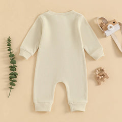 Unisex Waffle Knit Solid Color, Long Sleeve, Button Down Baby Romper