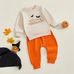 Toddler Baby Boy Letter Print Sweatshirt & Bat Pants Halloween Outfit