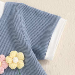 Toddler Girl Waffle Set with 3D Flower Top & Stretchy Shorts