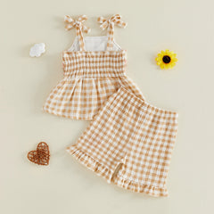 Baby Girl Sleeveless Plaid Print Outfit