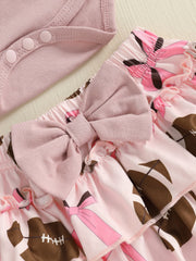 Baby Girl Letter Print Romper, Bow Shorts & Headband Summer Outfit