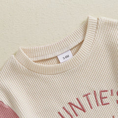 Baby Girl "Auntie's Bestie" Contrast Color Letter Embroidery Waffle Onesie